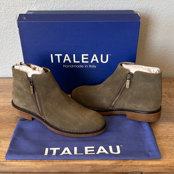 Italeau Shoes - Italeau Women's Olive Suede Ankle Boots- Weatherproof & Handmade in Italy
